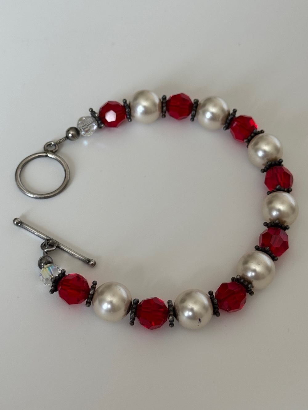 925 Sterling Silver Pearl/Glass Bracelet